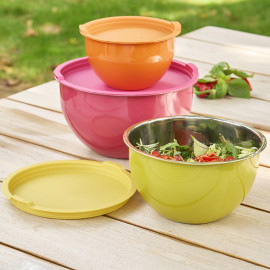 Lot de 3 saladiers inox multicolores avec couvercles