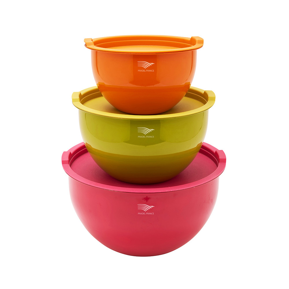 Lot de 3 saladiers inox multicolores avec couvercles