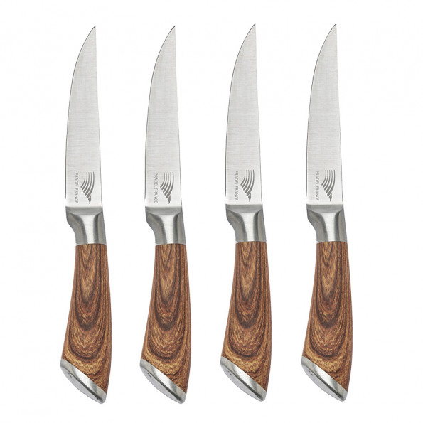 Set de 4 couteaux à steak tout inox effet bois