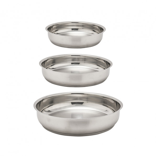 Lot de 3 poêles tout inox + 1 manche amovible